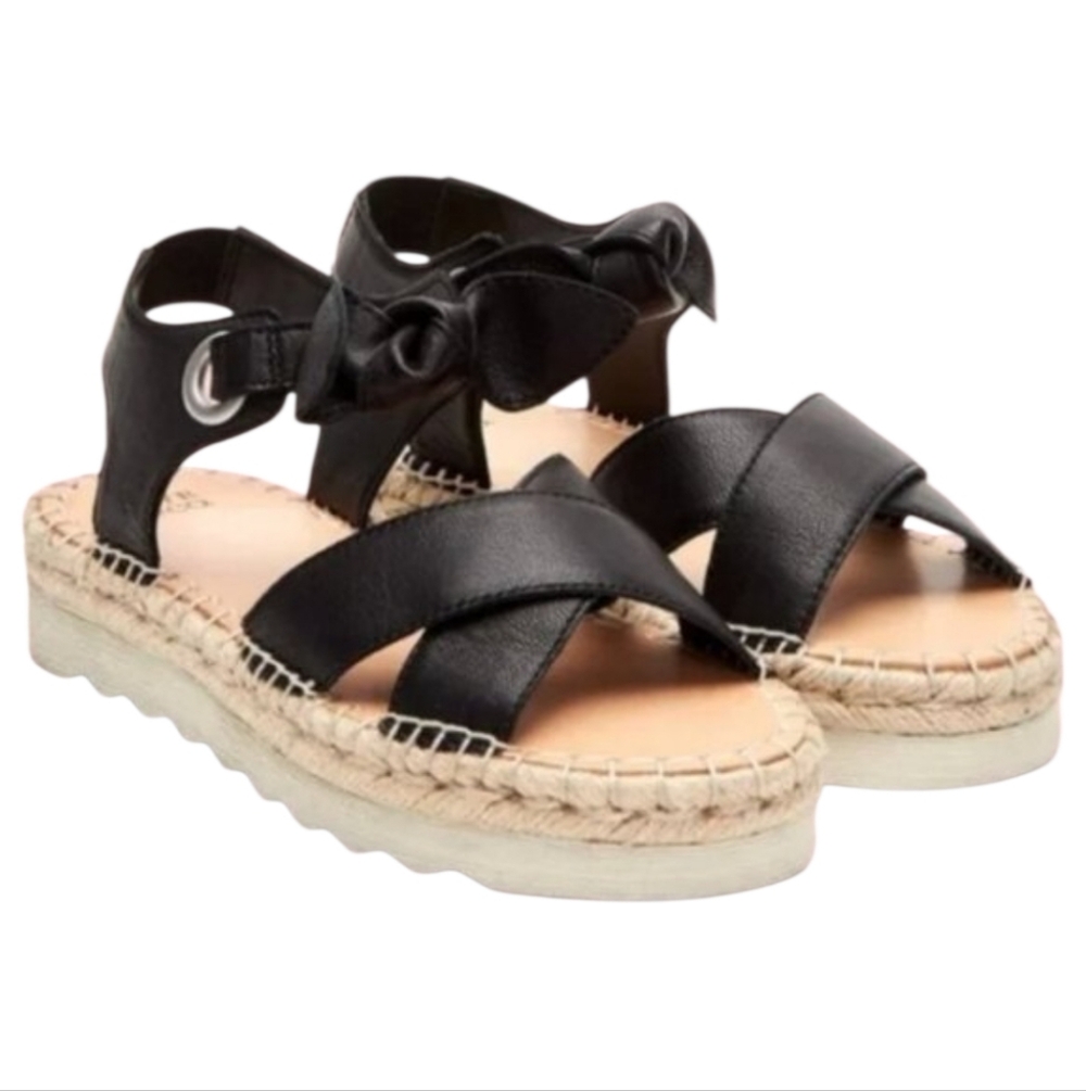 Frye & Co. Women's Black Genuine Leather‎ Platform Espadrille Crisscross Sandals